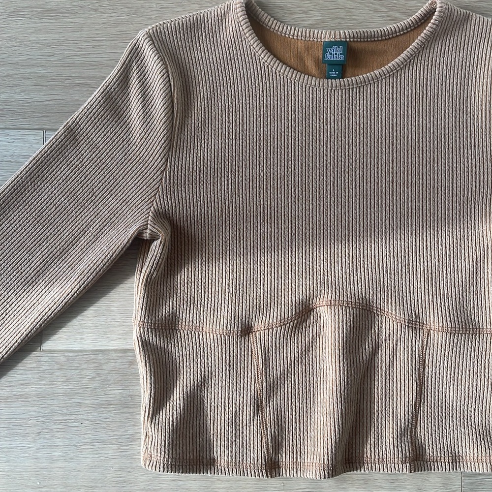 Tan/Orange Long Sleeve Ribbed Top - Picture 2 of 5